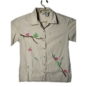 Vintage 90s Frog Embroidered Blouse Cottagecore Boho Whimsical Novelty Small 4/6